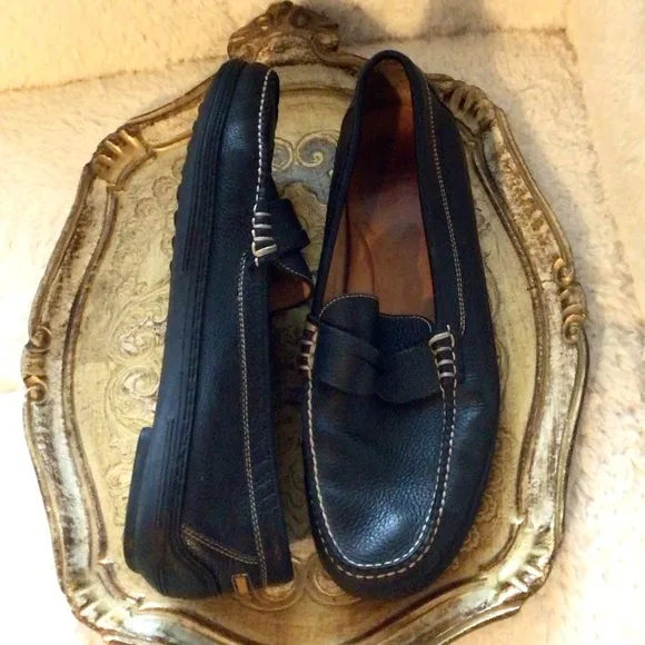 Peter Millar Pebbled Leather Penny Loafers Flats Driving Shoes Navy