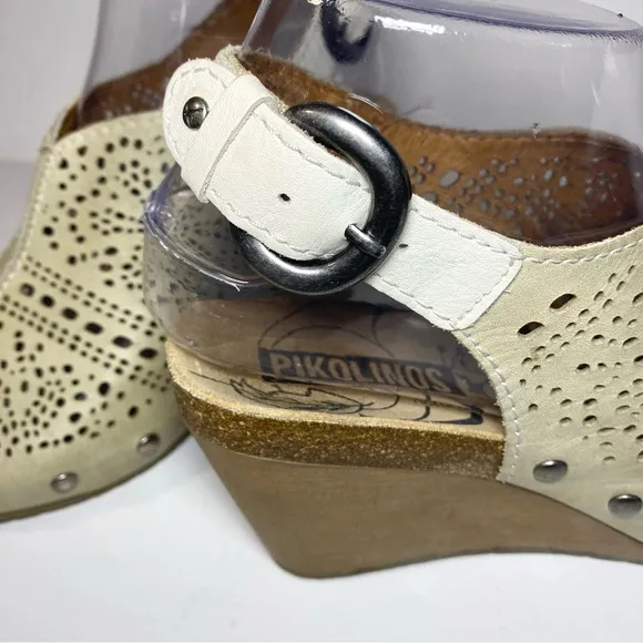 Pikolinos‎ Benissa Perforated Leather Slingback Wedge Sandals Open Toe 7 // 37