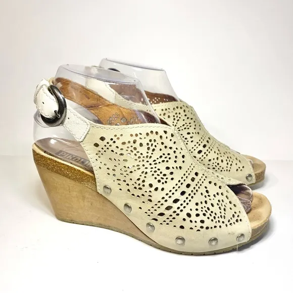 Pikolinos‎ Benissa Perforated Leather Slingback Wedge Sandals Open Toe 7 // 37