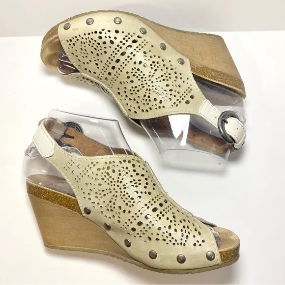 Pikolinos‎ Benissa Perforated Leather Slingback Wedge Sandals Open Toe 7 // 37