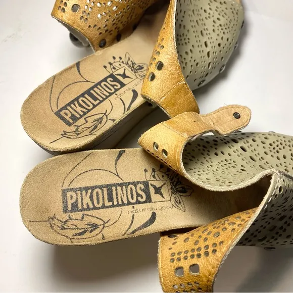 Pikolinos‎ Benissa Perforated Leather Slingback Wedge Sandals Open Toe 7 // 37