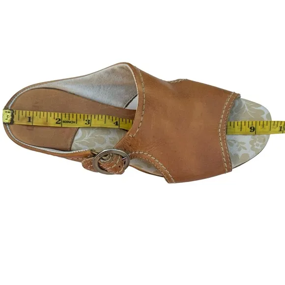 PIKOLINOS Brown Cognac Leather Buckle Detail Wedge Sandals Slides Women’s