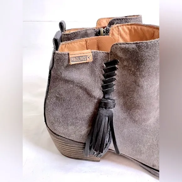 PIKOLINOS Gray Genuine Leather Suede Boho Boots Chunky heel 39 9