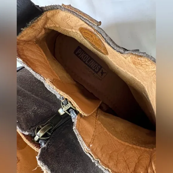 PIKOLINOS Gray Genuine Leather Suede Boho Boots Chunky heel 39 9