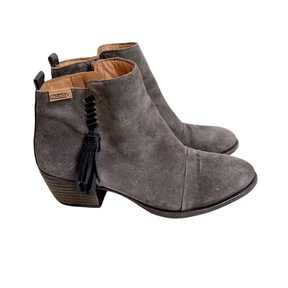 PIKOLINOS Gray Genuine Leather Suede Boho Boots Chunky heel 39 9
