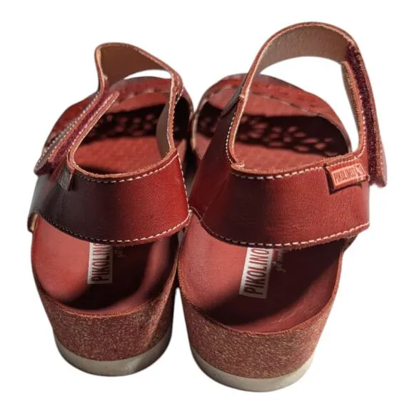 Pikolinos Mahon Red Floral Laser Cut Ankle Strap Platform Sandals EU 40 US 9.5