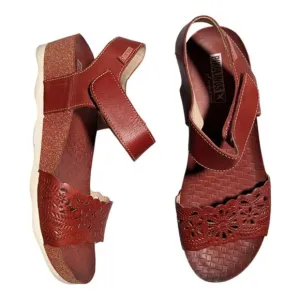 Pikolinos Mahon Red Floral Laser Cut Ankle Strap Platform Sandals EU 40 US 9.5