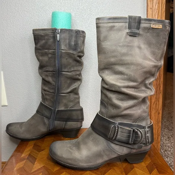 Pikolinos mid-calf gray distressed slouch boots size 38