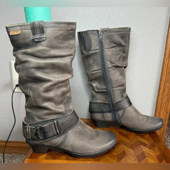 Pikolinos mid-calf gray distressed slouch boots size 38