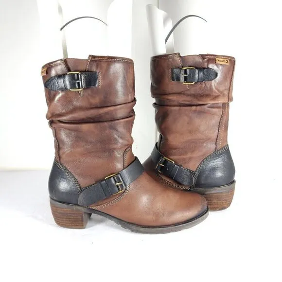 PIKOLINOS Women's Le Mans 39 US8-8,5 Brown Leather Mid-Calf Riding Boots