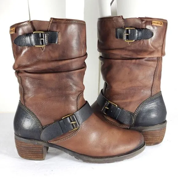 PIKOLINOS Women's Le Mans 39 US8-8,5 Brown Leather Mid-Calf Riding Boots