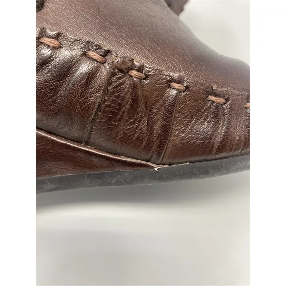 Pikolinos Women's Mid Calf Boots Brown Leather Low Wedge Whipstitch Sz 40 9-9.5