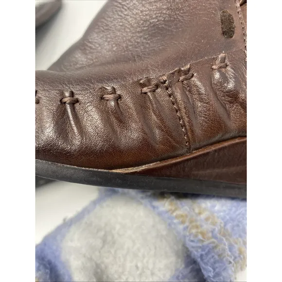 Pikolinos Women's Mid Calf Boots Brown Leather Low Wedge Whipstitch Sz 40 9-9.5