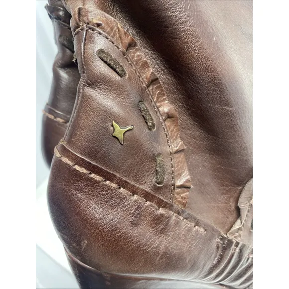 Pikolinos Women's Mid Calf Boots Brown Leather Low Wedge Whipstitch Sz 40 9-9.5