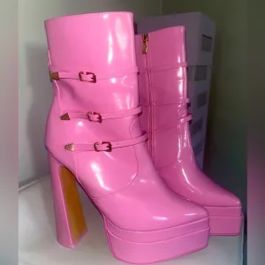 Pink EGO brand platform pointed toe boots