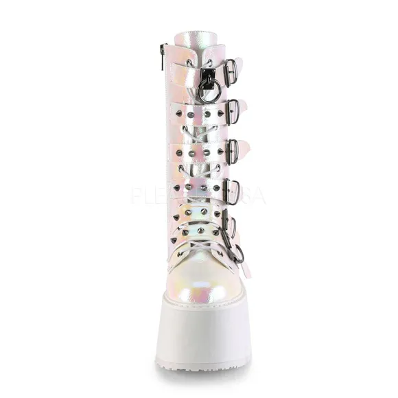 Platform Buckle Punk Lace Up Mid-Calf Boots