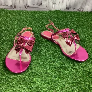 Poetic License Bloombird Pink Bow Strappy Sandals Sequin 10 NIB