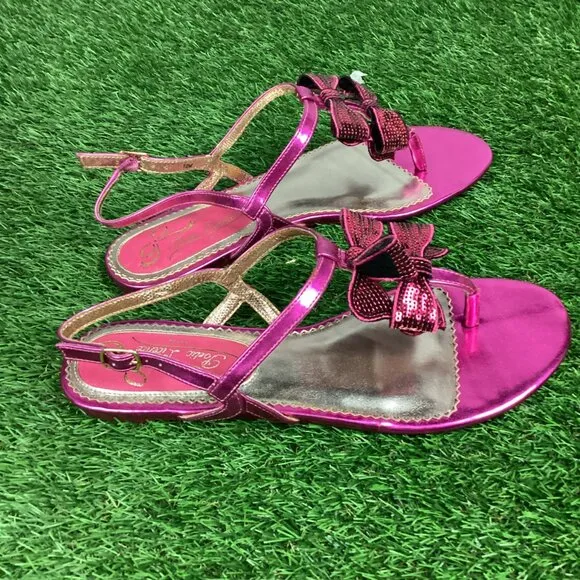 Poetic License Bloombird Pink Bow Strappy Sandals Sequin 10 NIB