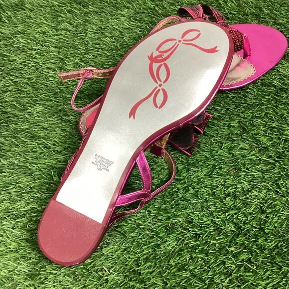 Poetic License Bloombird Pink Bow Strappy Sandals Sequin 10 NIB