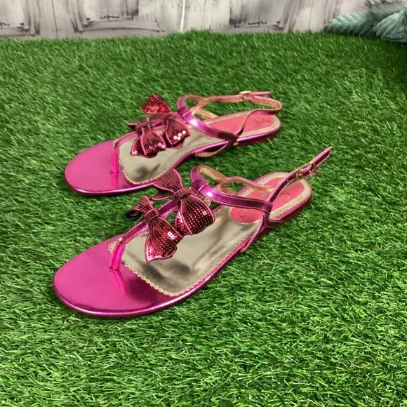 Poetic License Bloombird Pink Bow Strappy Sandals Sequin 10 NIB