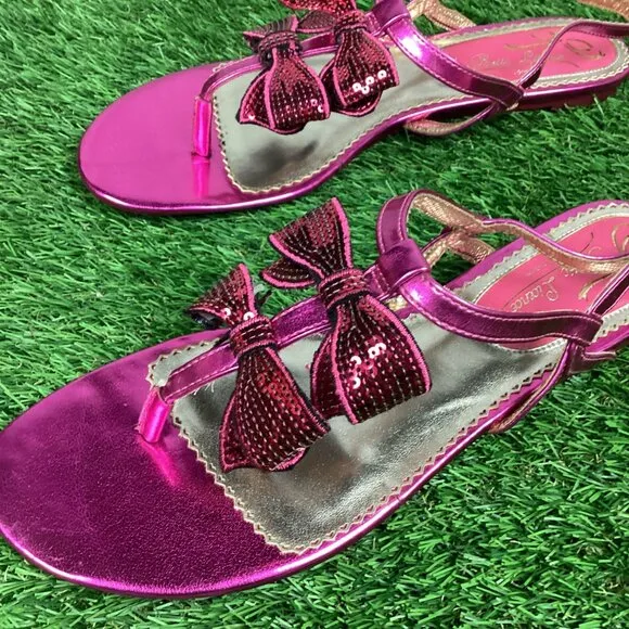 Poetic License Bloombird Pink Bow Strappy Sandals Sequin 10 NIB