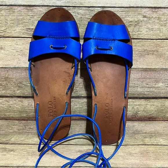 Polo Ralph Lauren Blue Leather Open Toe Gladiator Sandals