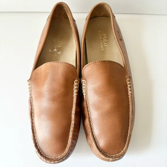 Polo Ralph Lauren Brown Leather Driving Loafers Woodley Slip On Shoes