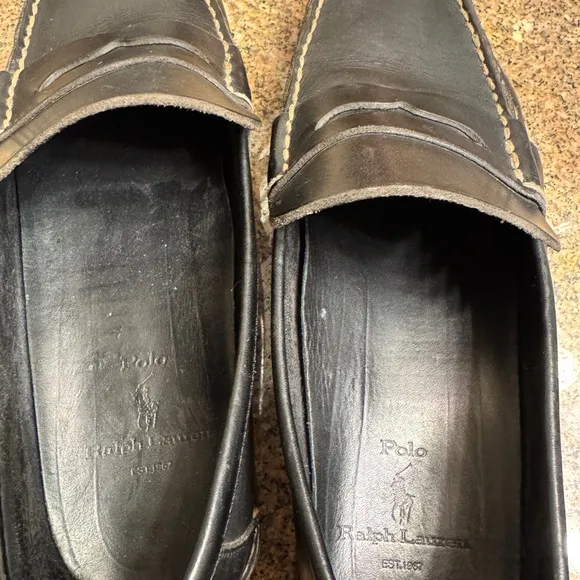 Polo‎ Ralph Lauren men’s black leather Penny loafers made in Brazil size 9D
