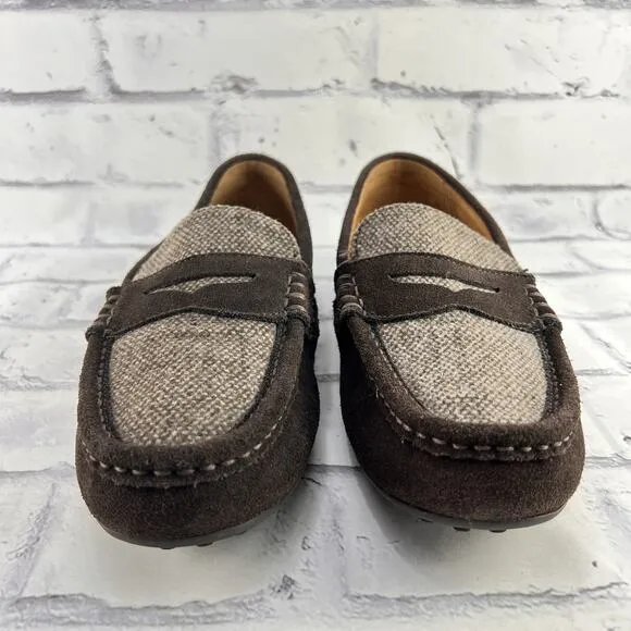 Polo Ralph Lauren WES II Driving Penny Loafer Men 9.5D Brown Suede Tweed Slip On
