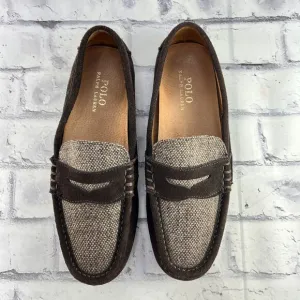 Polo Ralph Lauren WES II Driving Penny Loafer Men 9.5D Brown Suede Tweed Slip On