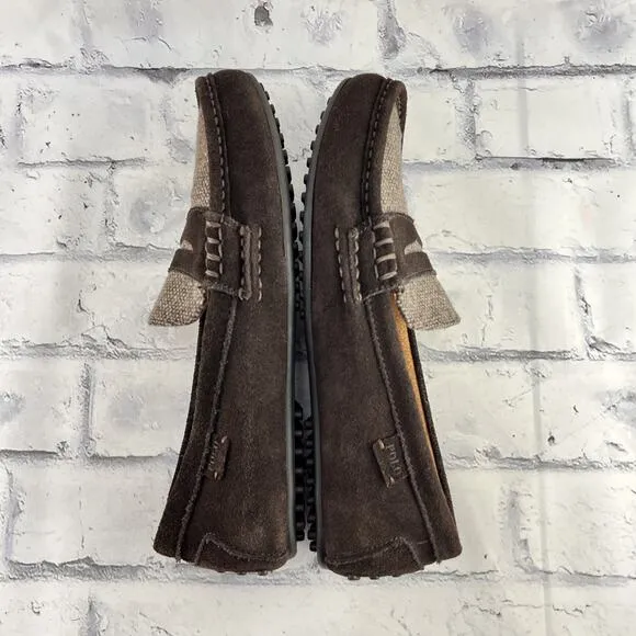 Polo Ralph Lauren WES II Driving Penny Loafer Men 9.5D Brown Suede Tweed Slip On