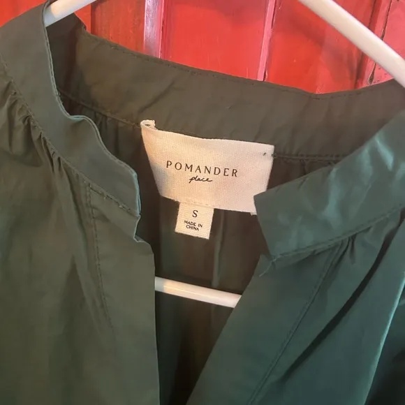 Pomander Place NEW Emerald Green Astrid Puff Sleeve Poplin Mini Dress Size small