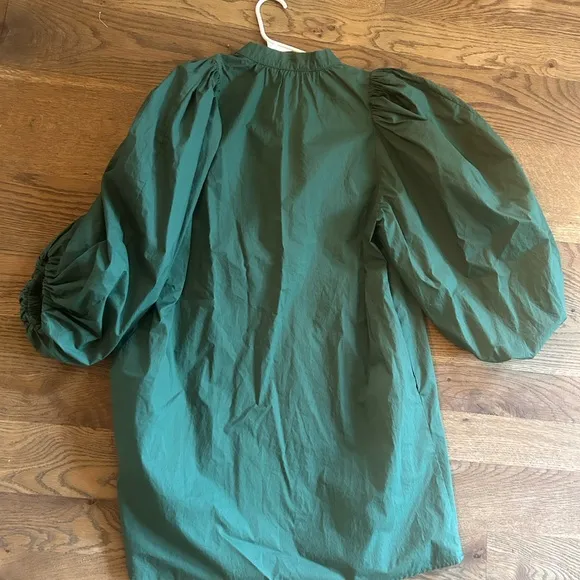 Pomander Place NEW Emerald Green Astrid Puff Sleeve Poplin Mini Dress Size small