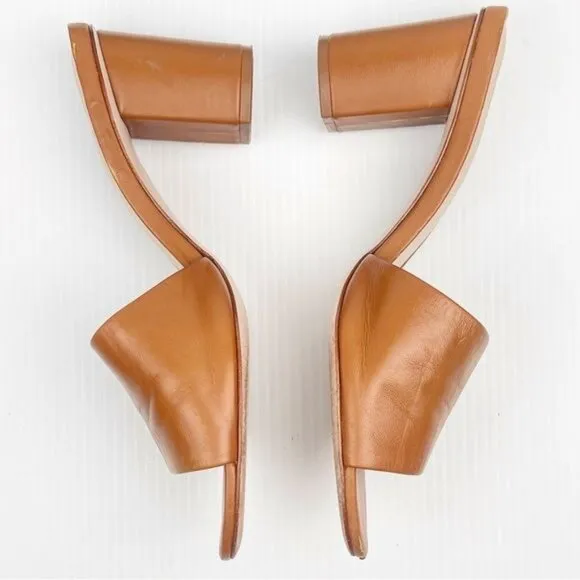 PORTE &amp; PAIRE Tan Block heel Leather Slides 9