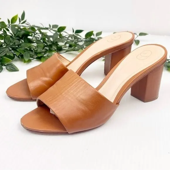 PORTE &amp; PAIRE Tan Block heel Leather Slides 9