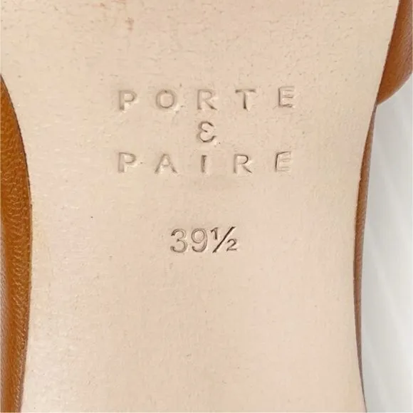 PORTE &amp; PAIRE Tan Block heel Leather Slides 9