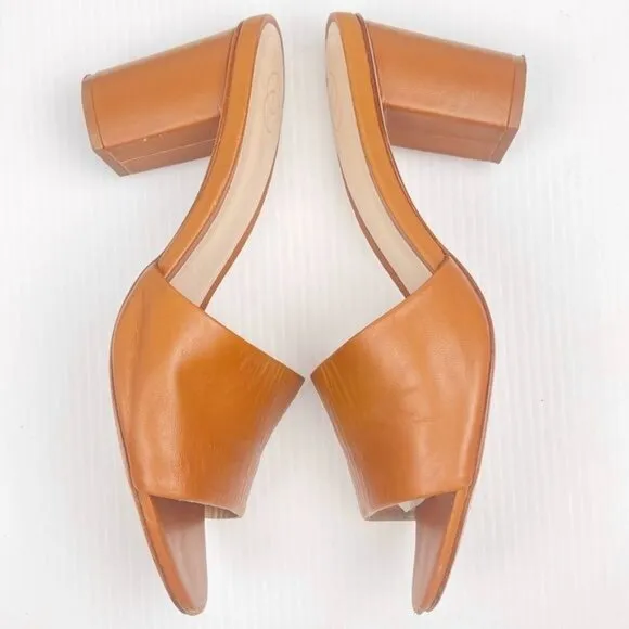 PORTE &amp; PAIRE Tan Block heel Leather Slides 9