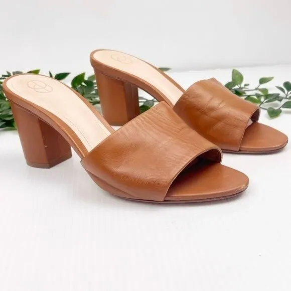 PORTE &amp; PAIRE Tan Block heel Leather Slides 9
