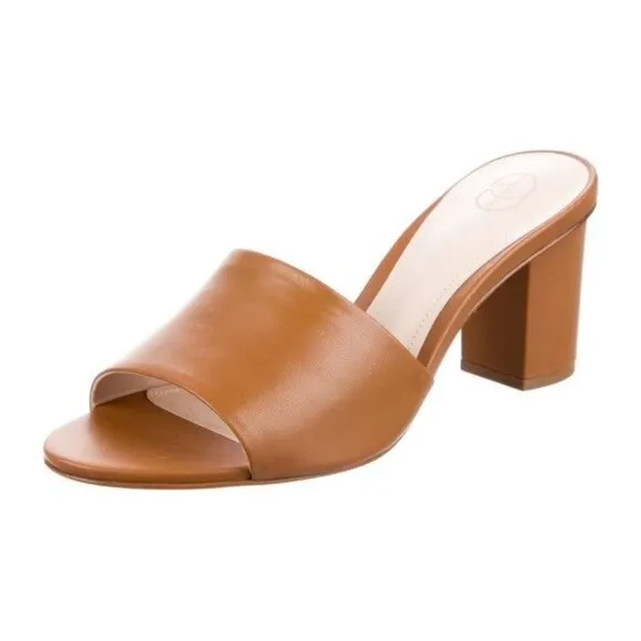 PORTE &amp; PAIRE Tan Block heel Leather Slides 9