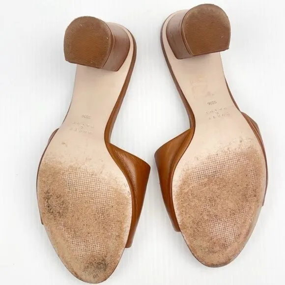 PORTE &amp; PAIRE Tan Block heel Leather Slides 9