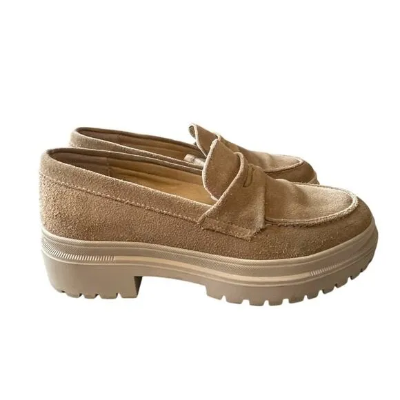 Portland Leather 8.5 Patina Chunky Zoe Platform Penny Loafers Lug Sole Beige Tan
