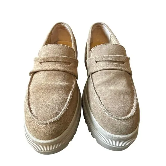 Portland Leather 8.5 Patina Chunky Zoe Platform Penny Loafers Lug Sole Beige Tan