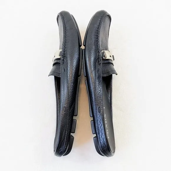 PRADA black driving mule loafer leather