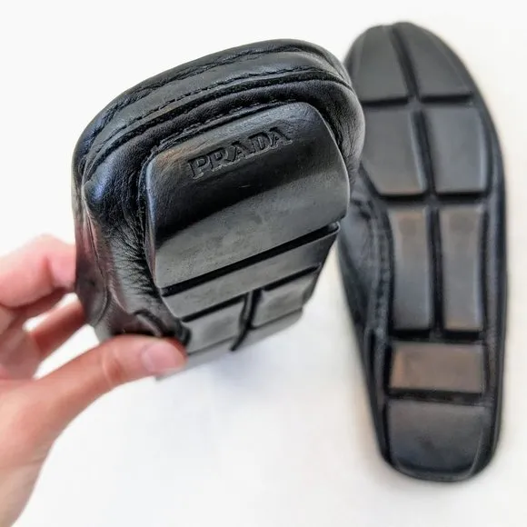 PRADA black driving mule loafer leather