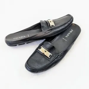 PRADA black driving mule loafer leather