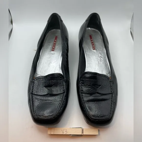 Prada black leather penny loafers women’s EU 37.5