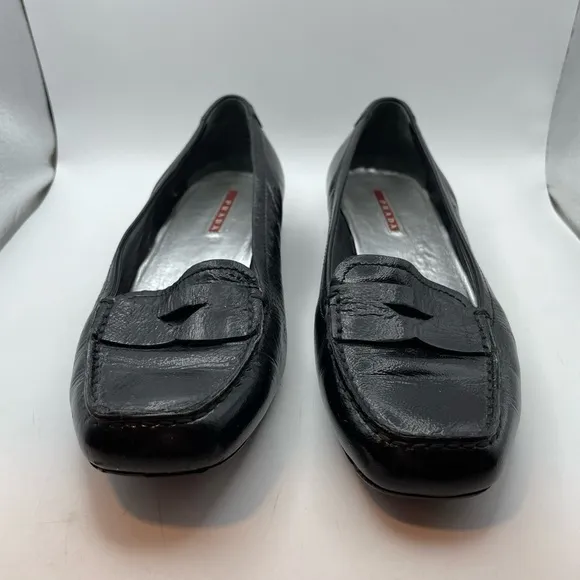 Prada black leather penny loafers women’s EU 37.5