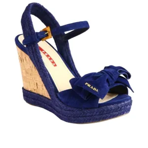 PRADA Blue suede bow platform espadrilles EU size 35
