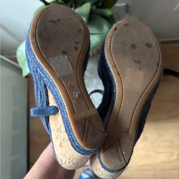 PRADA Blue suede bow platform espadrilles EU size 35