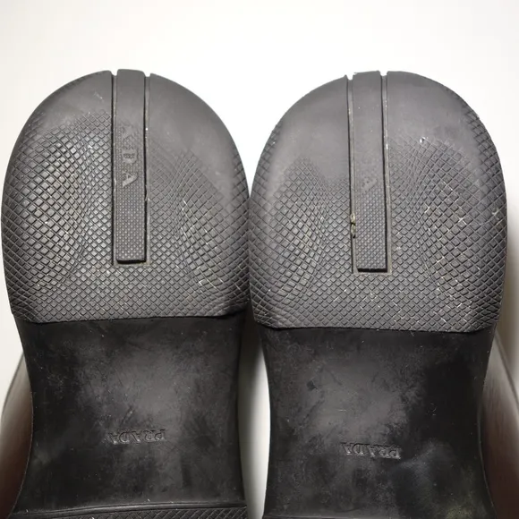 Prada Brown Leather Penny Loafers Made In Italy w/ Rubber Soles, Size 9.5